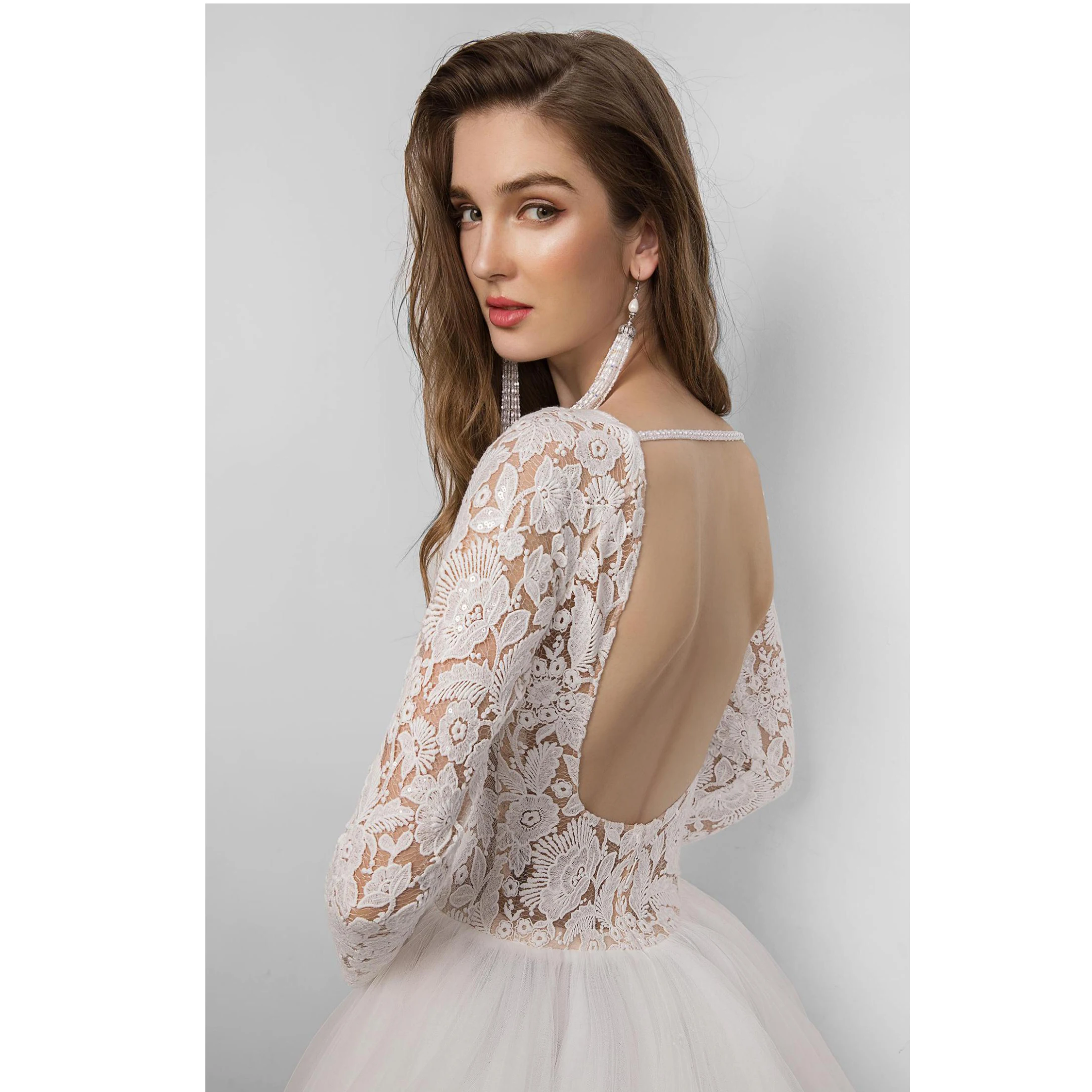 Dacron Dress Lace Long Sleeve Wedding Dresses White New 2021 Women Plain Summer Winter Bride Classic OEM Spring Train Silhouette