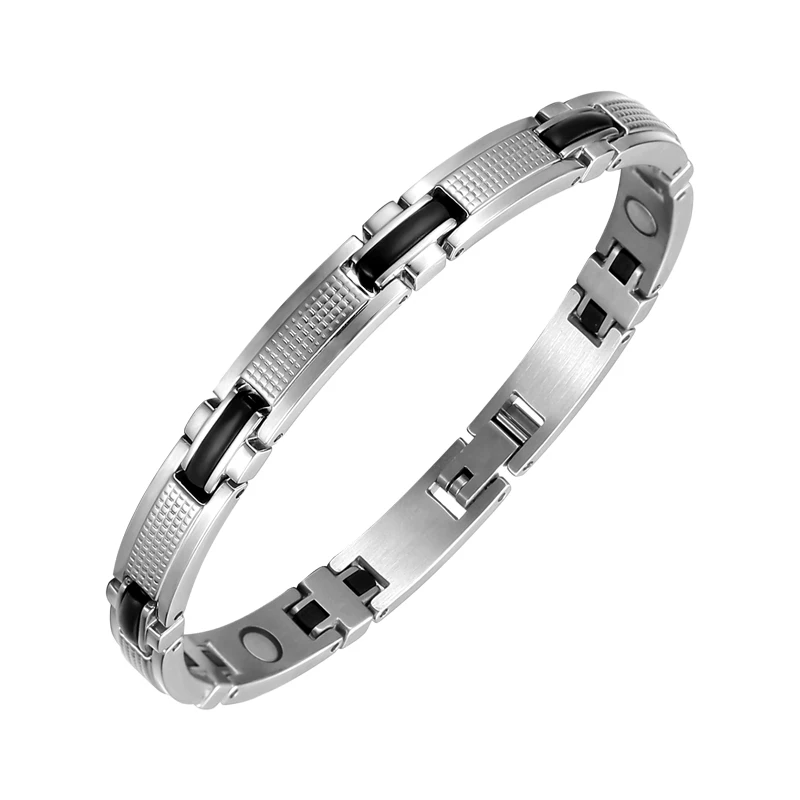 Health Care Therapy 316L Stainless Steel Magnetic Black Couple Rubber Bracelets