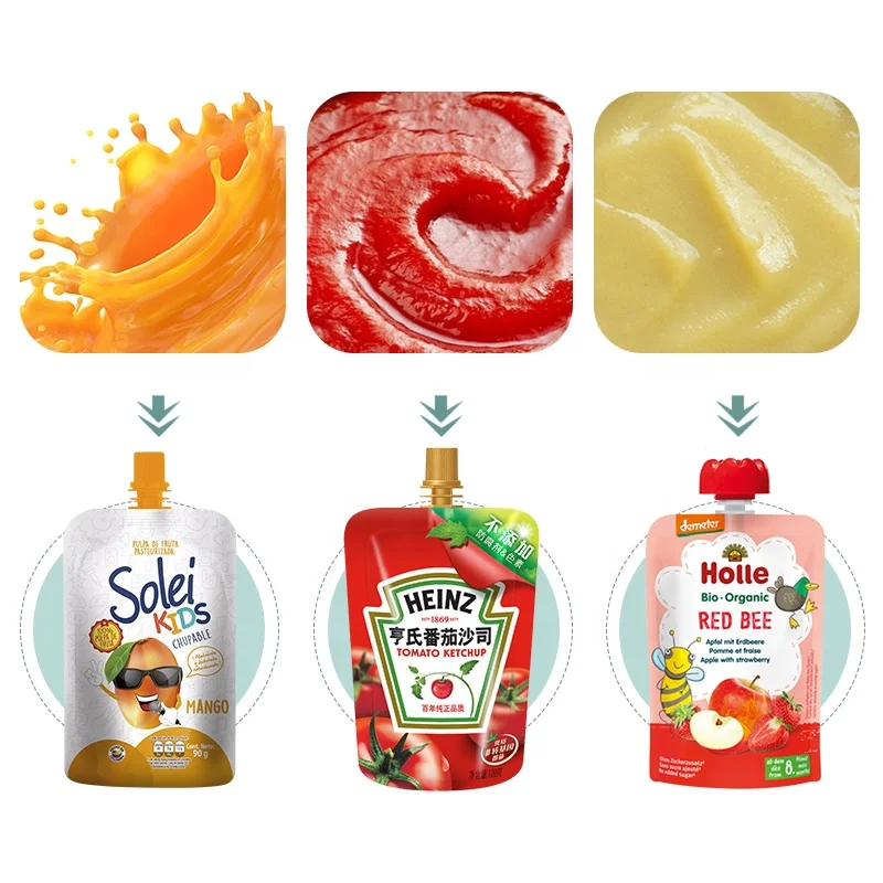 Factory Price Automatic Ketchup Jelly Milk Soft Drink Juice Baby Fruit Puree Screw Capped Spout Pouch Filling Capping Machines