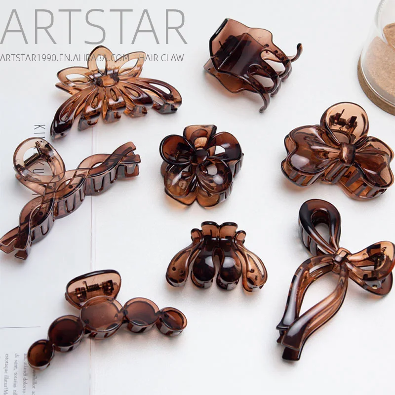 In Stock Brown Crystal Plastic PC Large Hair Claw Clip Cheap Crab Price Accessories Wholesale Artstar for Young Women Hair Gril