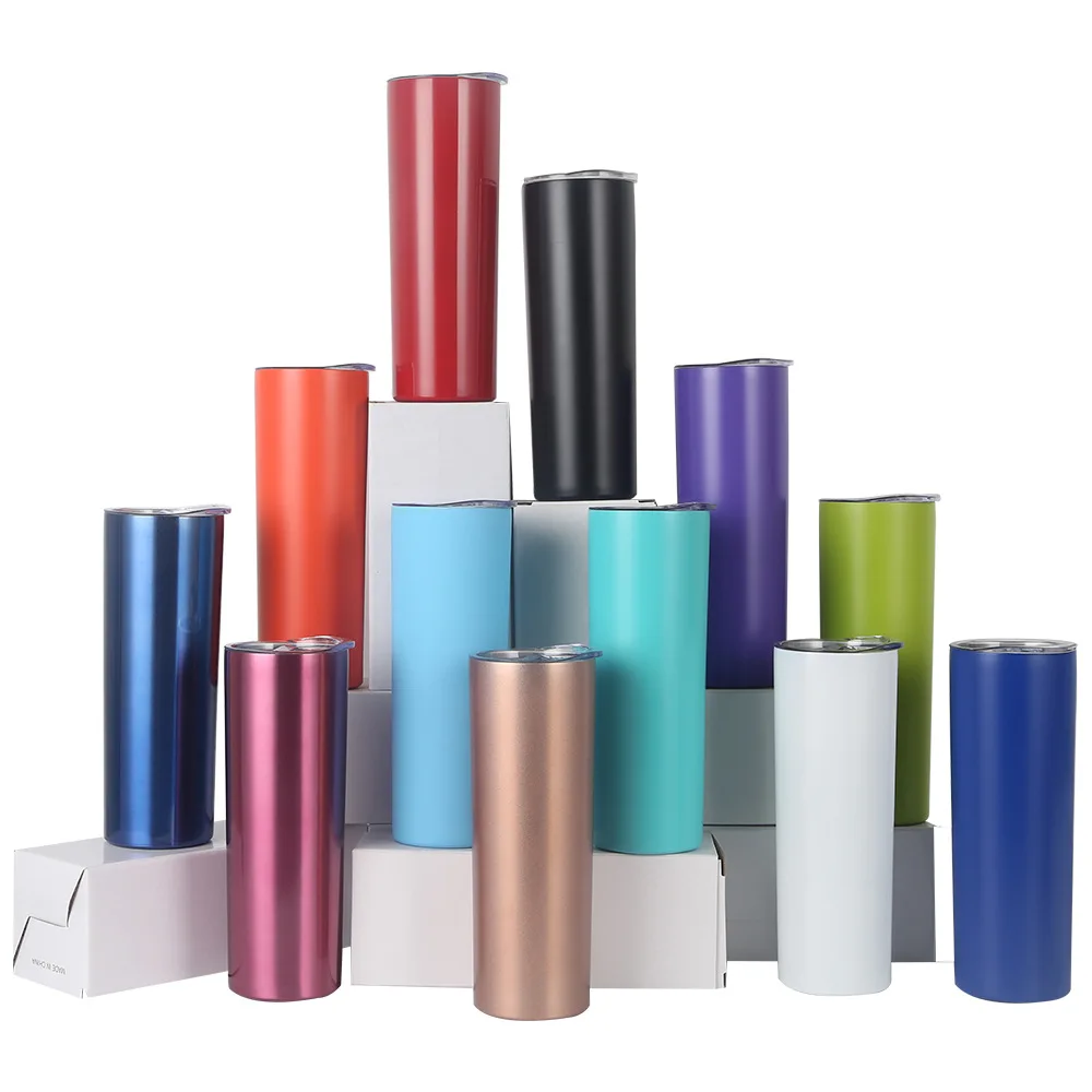 Custom 20oz plated powder coated stainless steel skinny straight tumblers laser engrave water bottle