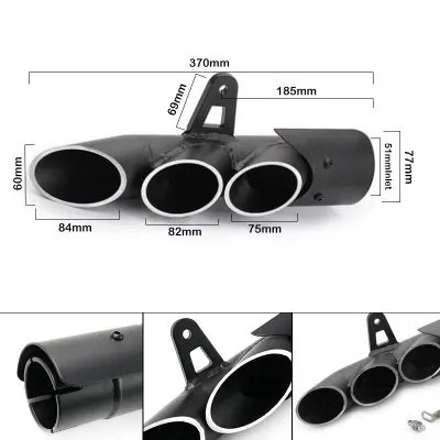  Universal Motorcycle Stainless Exhaust Muffler Three Outlet Tail Pipe Slip On 38mm-51mm