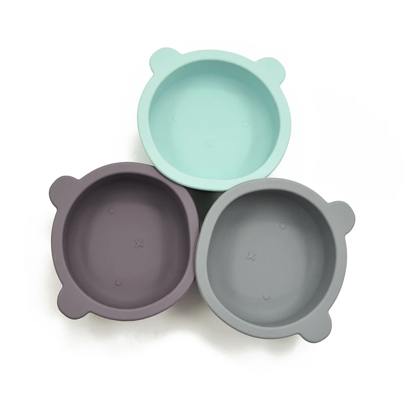 
2020 Amazon New Arrival 100 % Food Grade or LFGB Approved Non-slip Silicone Baby Suction Feeding Bear shape Bowl for infant 