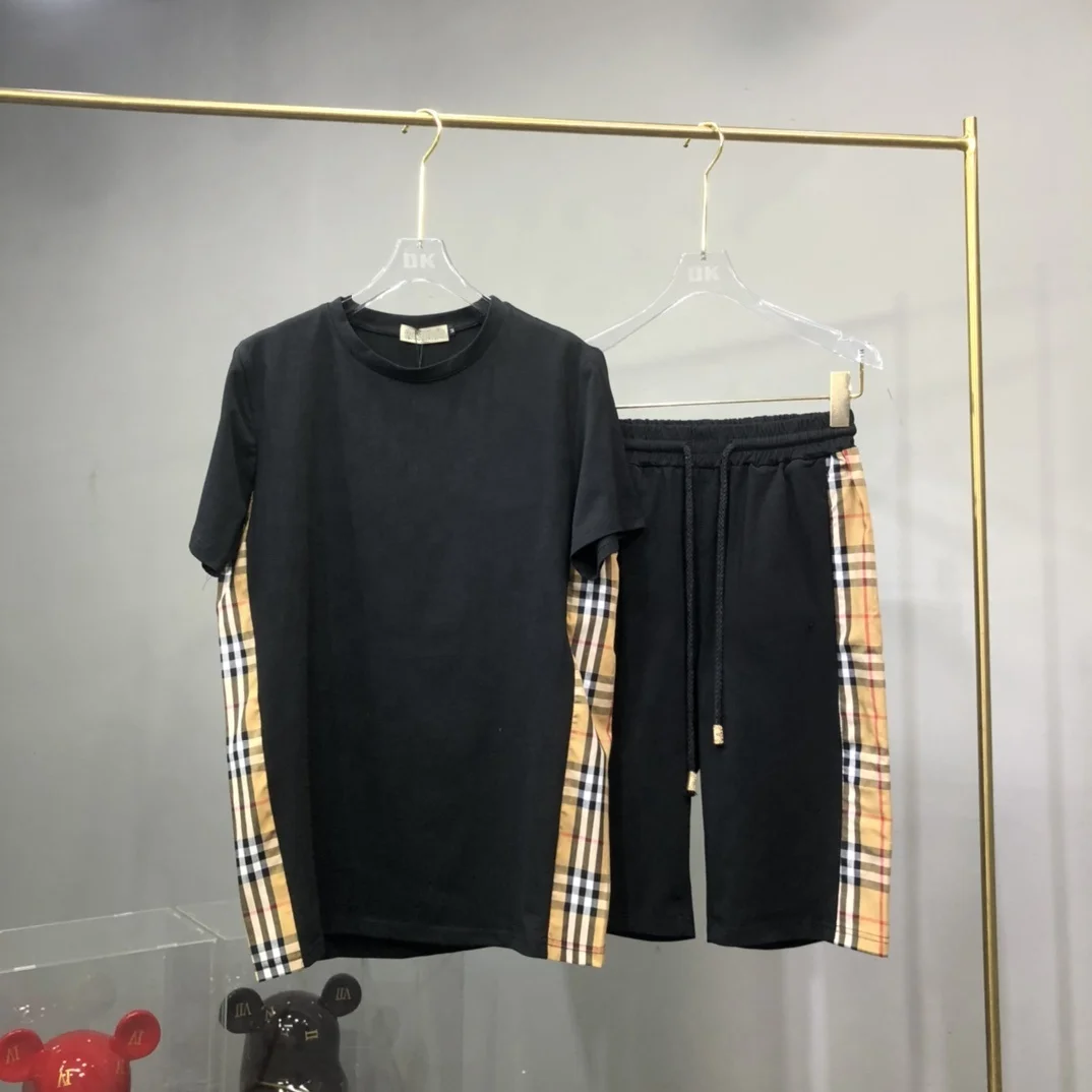 dropshipping men women striped plaid sports two-piece set Normcore fashion short suit  silicone cotton T-shirt suit