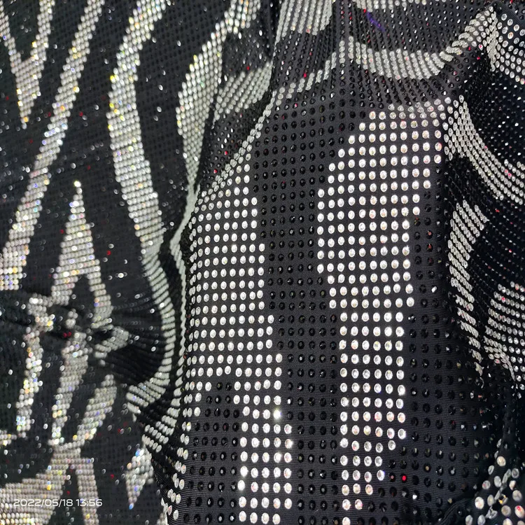 Stretchable rhinestone fabric crystal AB stones fabric with leopard wave stones for red carpet dress