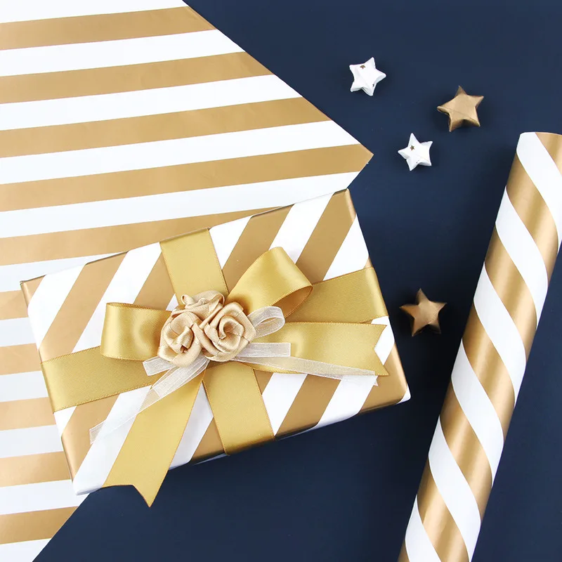 New arrive cheap merry Christmas wedding baby kid gift packing gift gold stripes roll wrapping paper