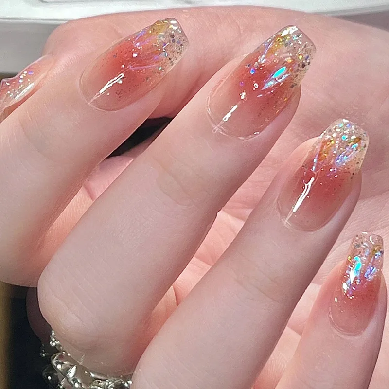 Almond French Tips Pattern Stick On Nails Natural Reusable Ease Wearable Daily False Nails Private Label Customized Fake Nails