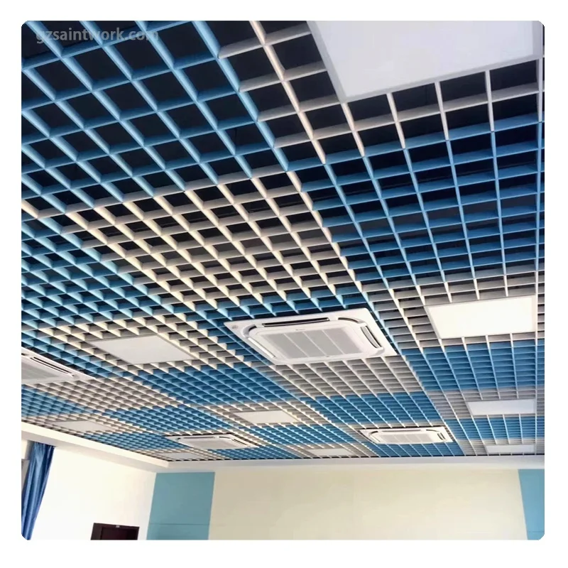 Suspended Aluminum Grid Ceiling Panel Fireproof Metal Slat Aluminum Grille Ceiling Pop False Ceiling Design for Hall Home Mall