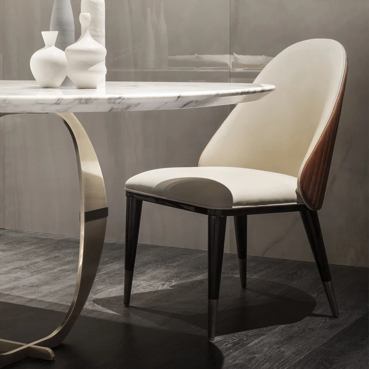 Modern dining chairs leather with shell back solid wood legs room set chair furniture wholesale