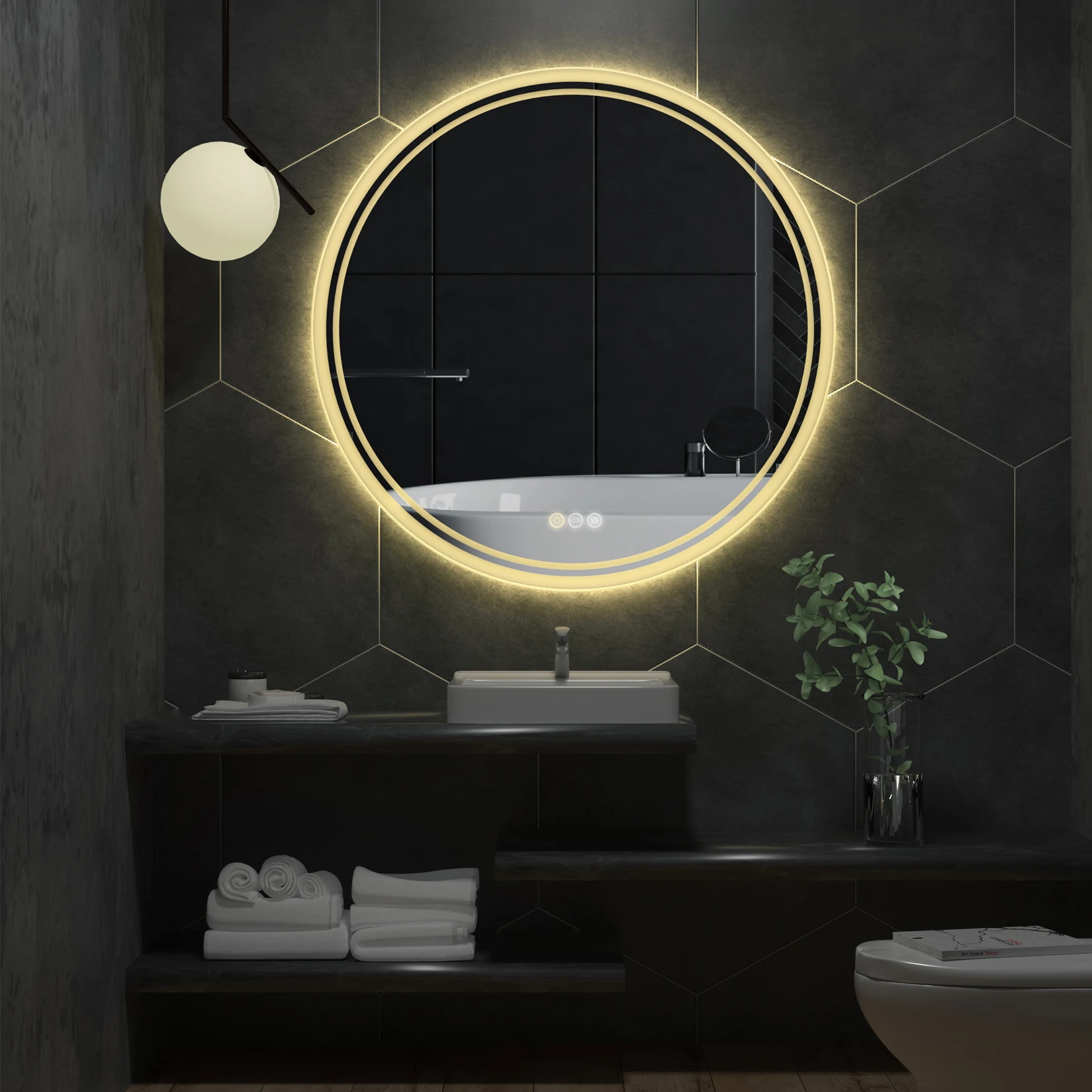 Bathroom Mirror Supplier Bathroom Wall Mounted LED Light Dimmable Defogging Mirror with Smart Touch Sensor