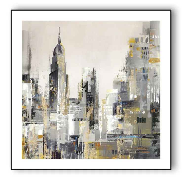 Modern Home Decoration Wall art Handpainted abstract textured painting street building canvas oil  factory custom