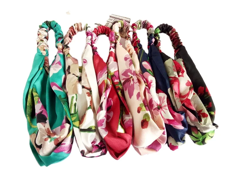 
New Design Head Scarf Geranium Flower Silk Satin Cross Parent-child Hair Band 