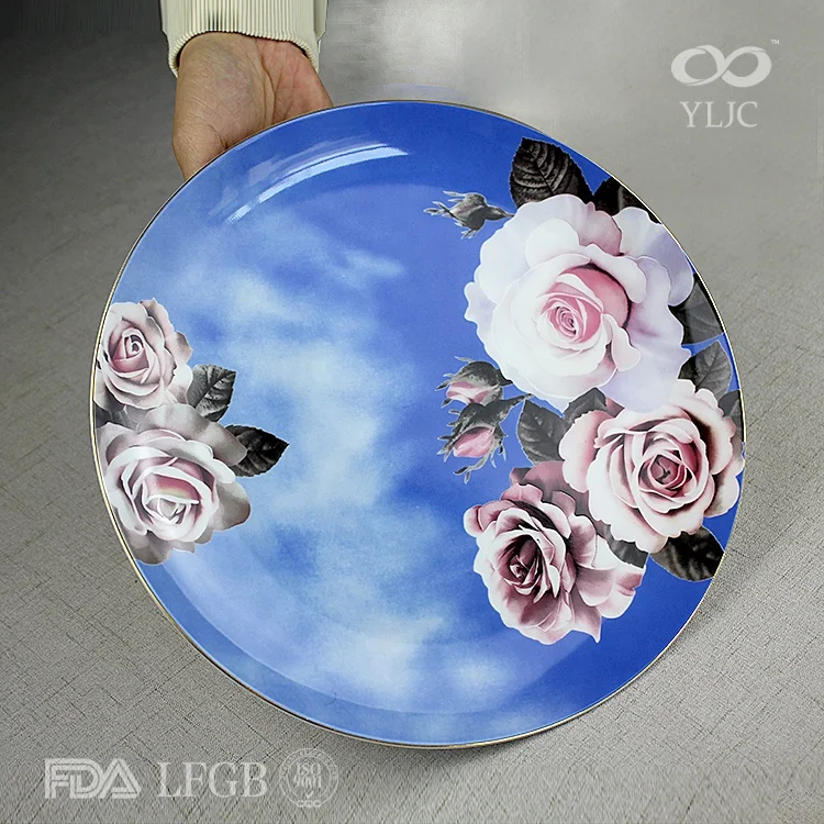 fancy 4 pcs wholesale new design blue decal making luxury dinnerware sets blue white  porcelain dinner set