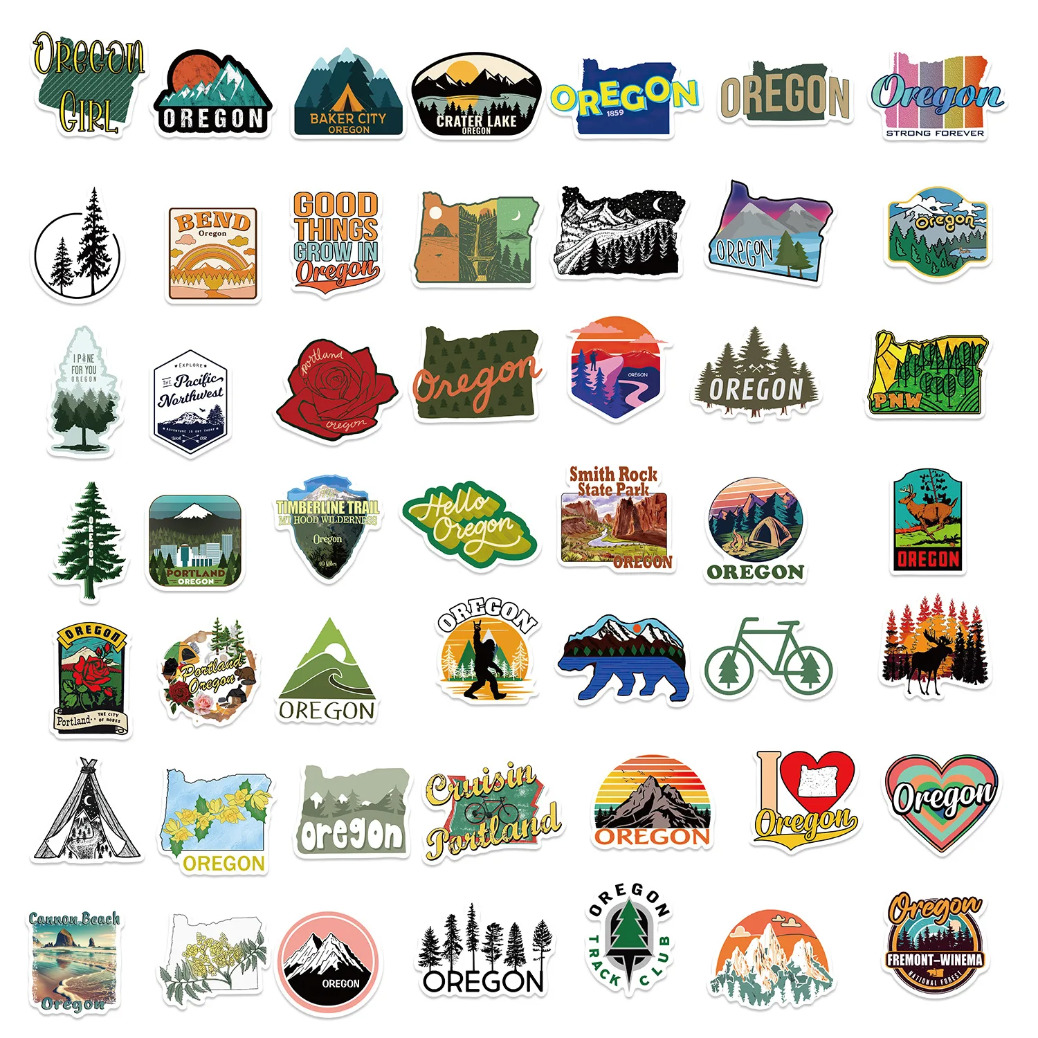 50Pcs State of Oregon City Culture Graffiti Stickers for Gift Car Luggage Decor US Cities Travel Sticker