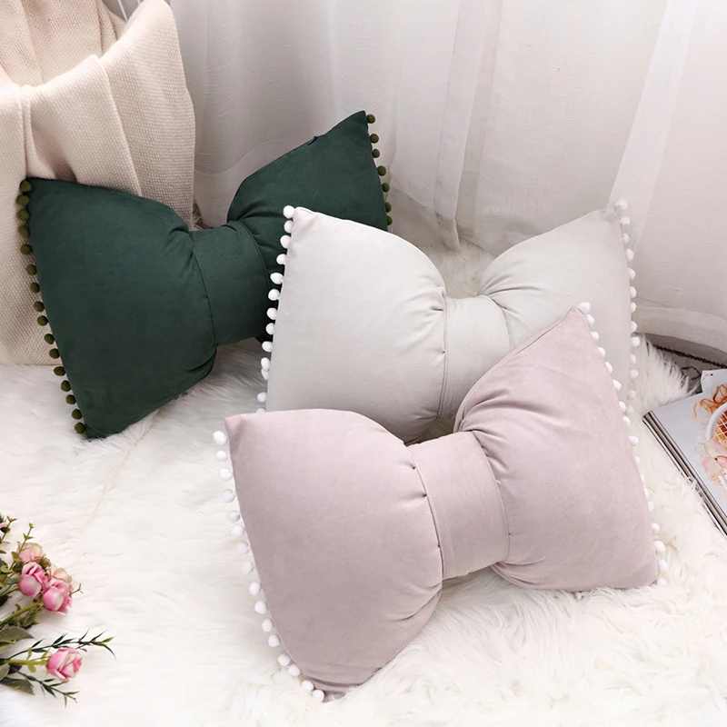 Amity Bow Knot Pillow Case Sofa Chair Car Seat Office Decorative Bow Soild Cushion Cover Reversible Pillow  Cushion With Tassels