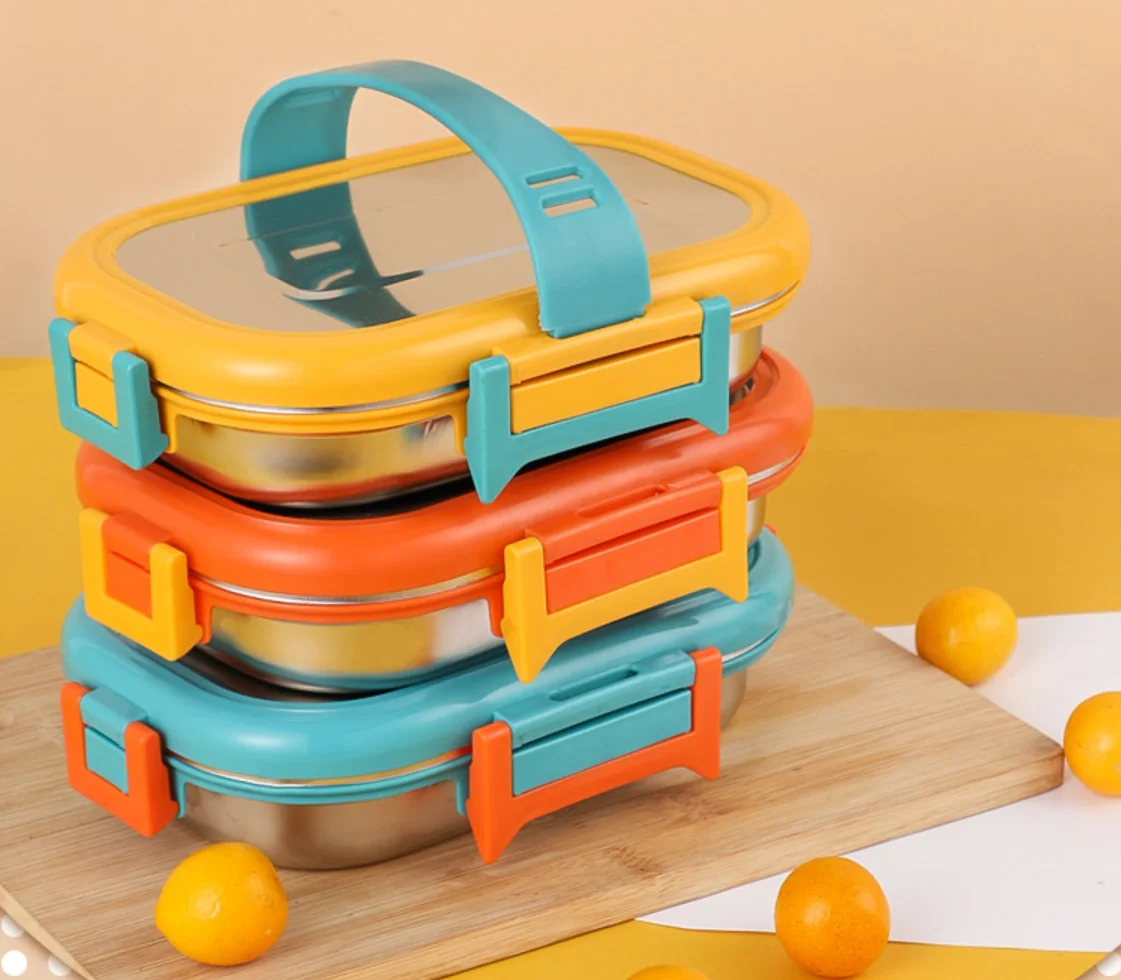 Stainless Steel Bento Lunch Box for Kids Eco Friendly Portion Snack Food Containers Modern Metal Food Pail With Handle