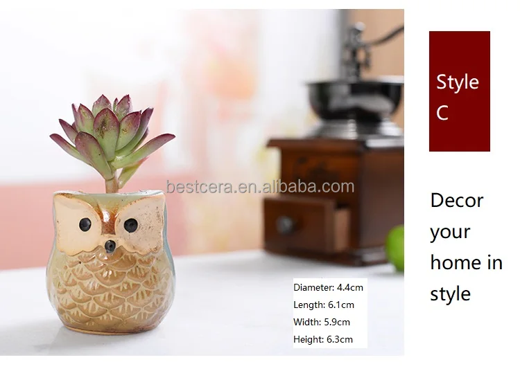 Owl Shaped flower pot decorative succulent pots mini ceramic succulent planter pot a drainage hole