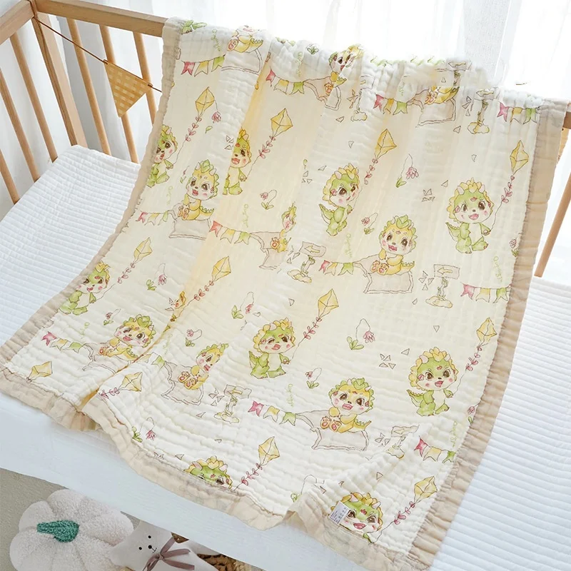 Newborns 6-Layer Pure Cotton Wide Edge Baby Bath Towel Baby Sleeping Blanket