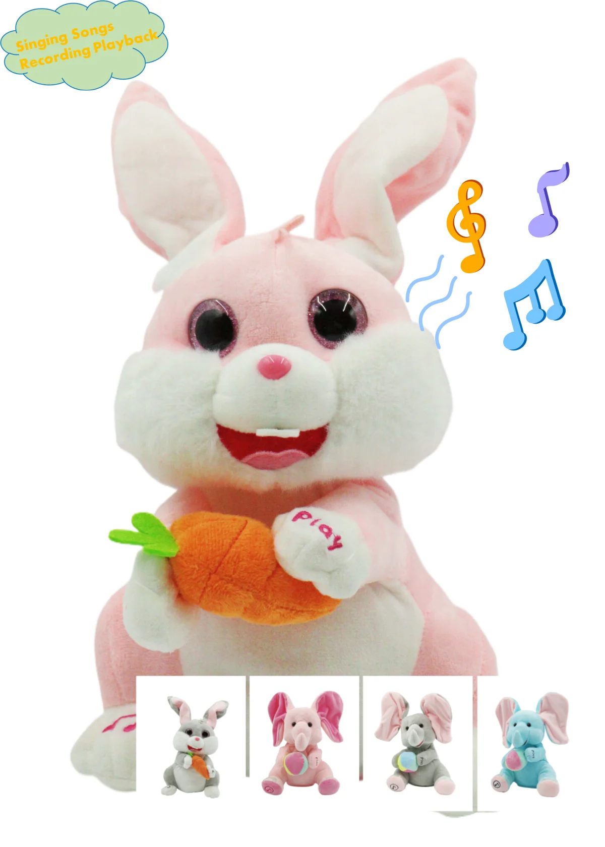 Factory Hot Sale	Kawaii simulation peekaboo automatic Radish Rabbit talking toys stuff toys Electronic plush toys speaker