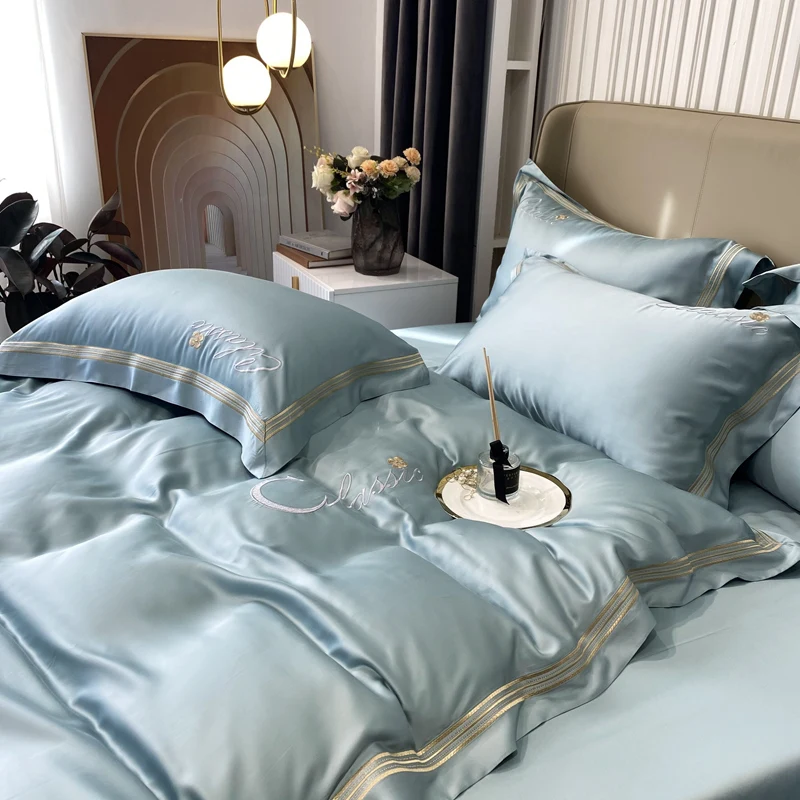 Wholesale tencel fitted bed sheet with pillowcase 100% Lyocell tencel 4 piece with flat bedsheet sets