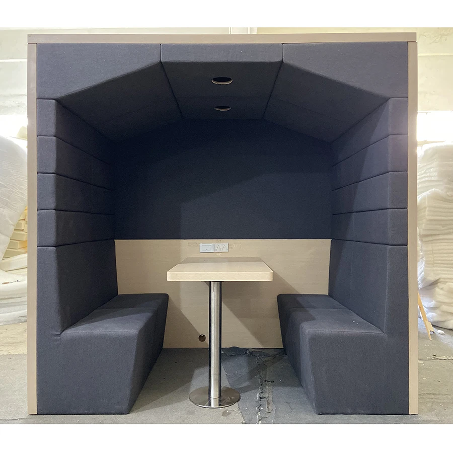 Modern privacy wooden office meeting pod booth seating with center table