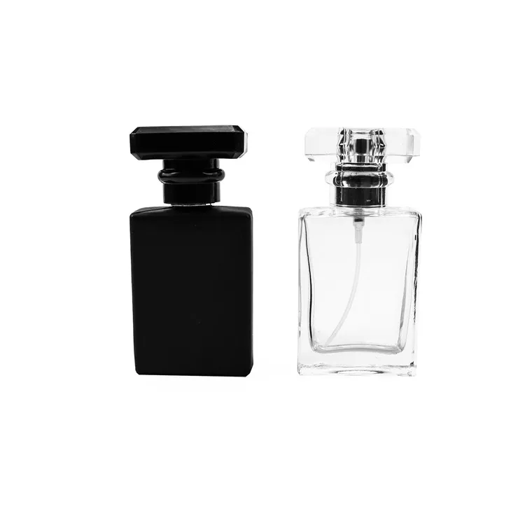 Luxury empty flat  square transparent perfume atomizer mist 30ml 50ml 100ml glass perfume spray bottle