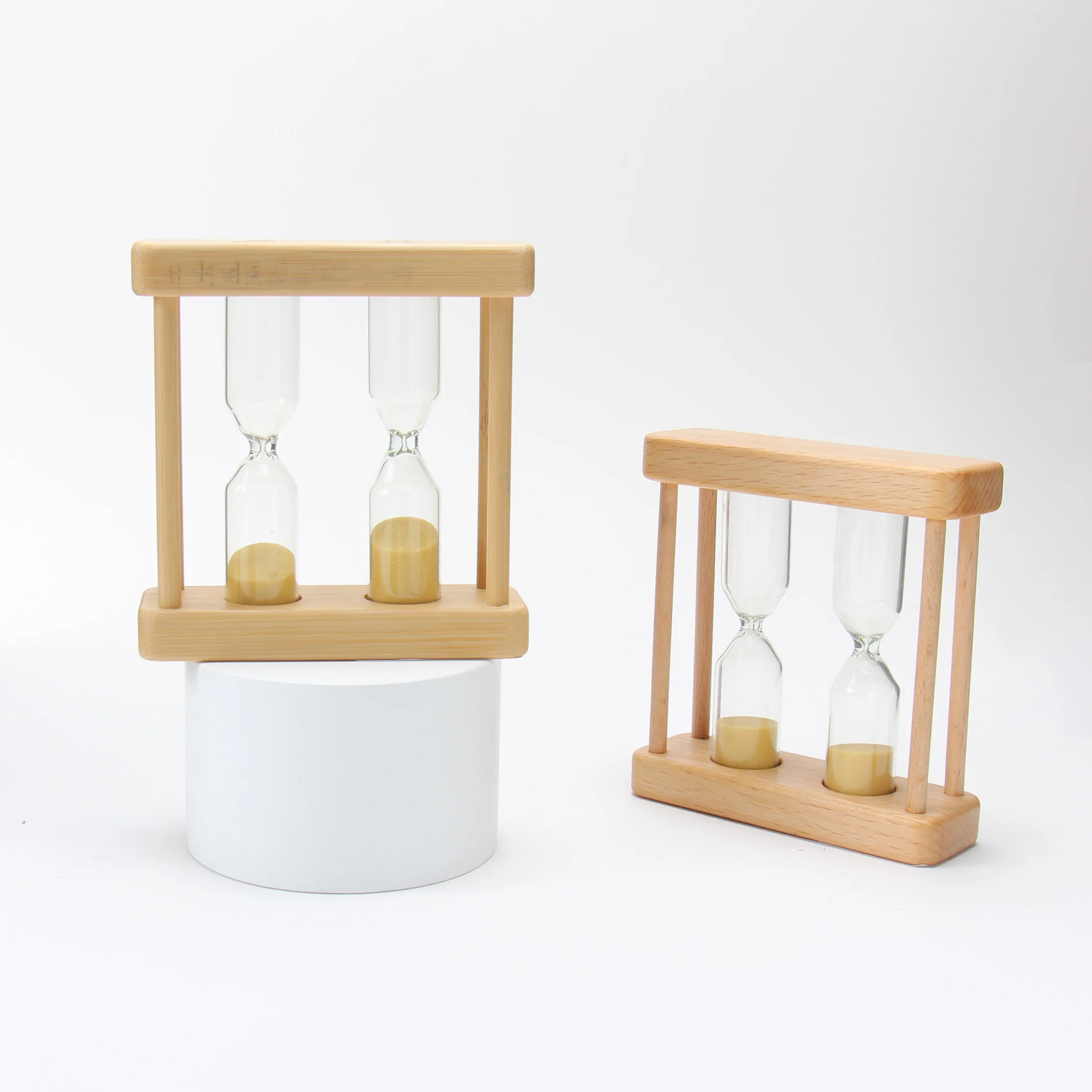 Promotion gift custom 1/ 3/ 5 minutes sand timer hourglass wholesale creative Conjoined wooden hourglass Eco-friendly