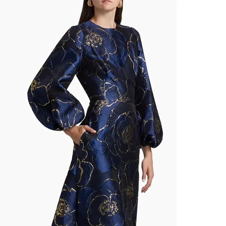 2024 Evening dress  simple elegant Brocade satin dress with long sleeves