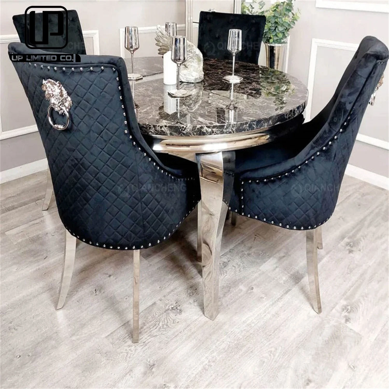 Fashionable Cheap Stainless Steel Table Legs It Can Accommodate Up To Six People Silver Marble Stone Dining Table