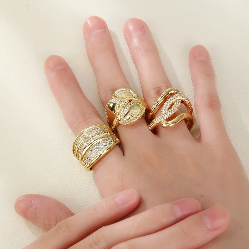 Hengdian Fashion Latest Design Rings Jewelry Women Plated Ladies Wedding Ring 18K Gold Plated Rings