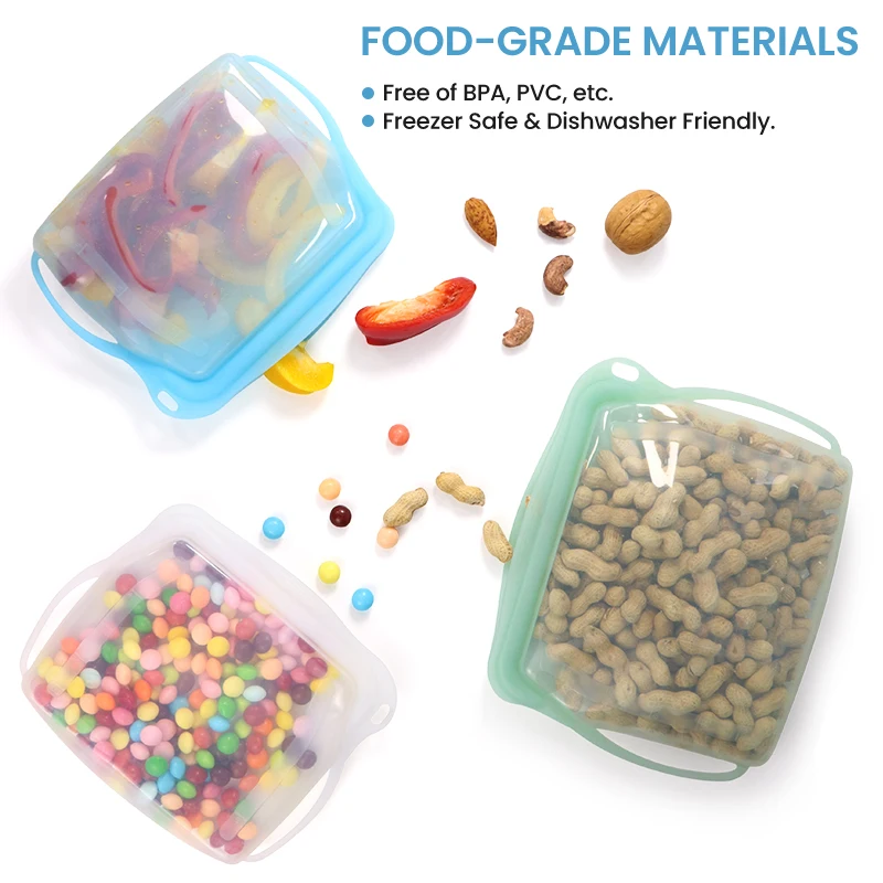 Eco Friendly Vegetable Fresh-keeping Bag 500ml 1000ml Leakproof Silicone Reusable Stand Up Food Storage Sealable Bags Zipper Bag