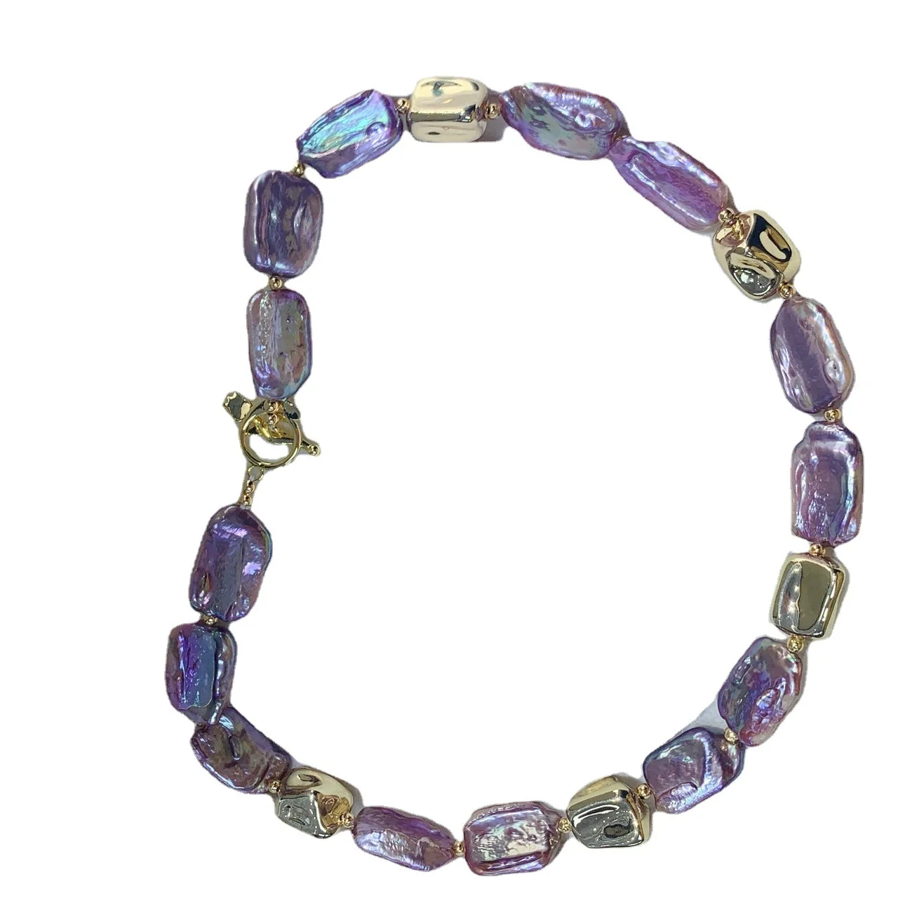 2022 NEW Fashion Natural Pearl Beautiful Purple Baroque Necklace Gold Spacer Necklace for Women