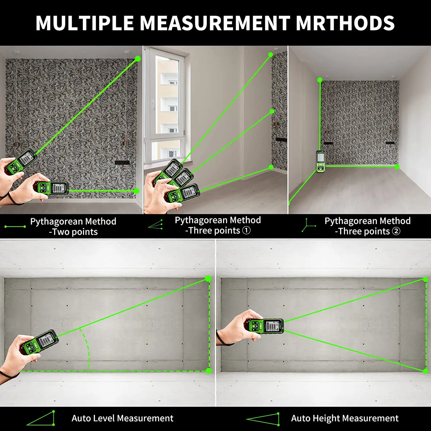 Huepar S2-LM60 Smart Digital Rechargeable Distance Laser Meter 50M LCD Screen