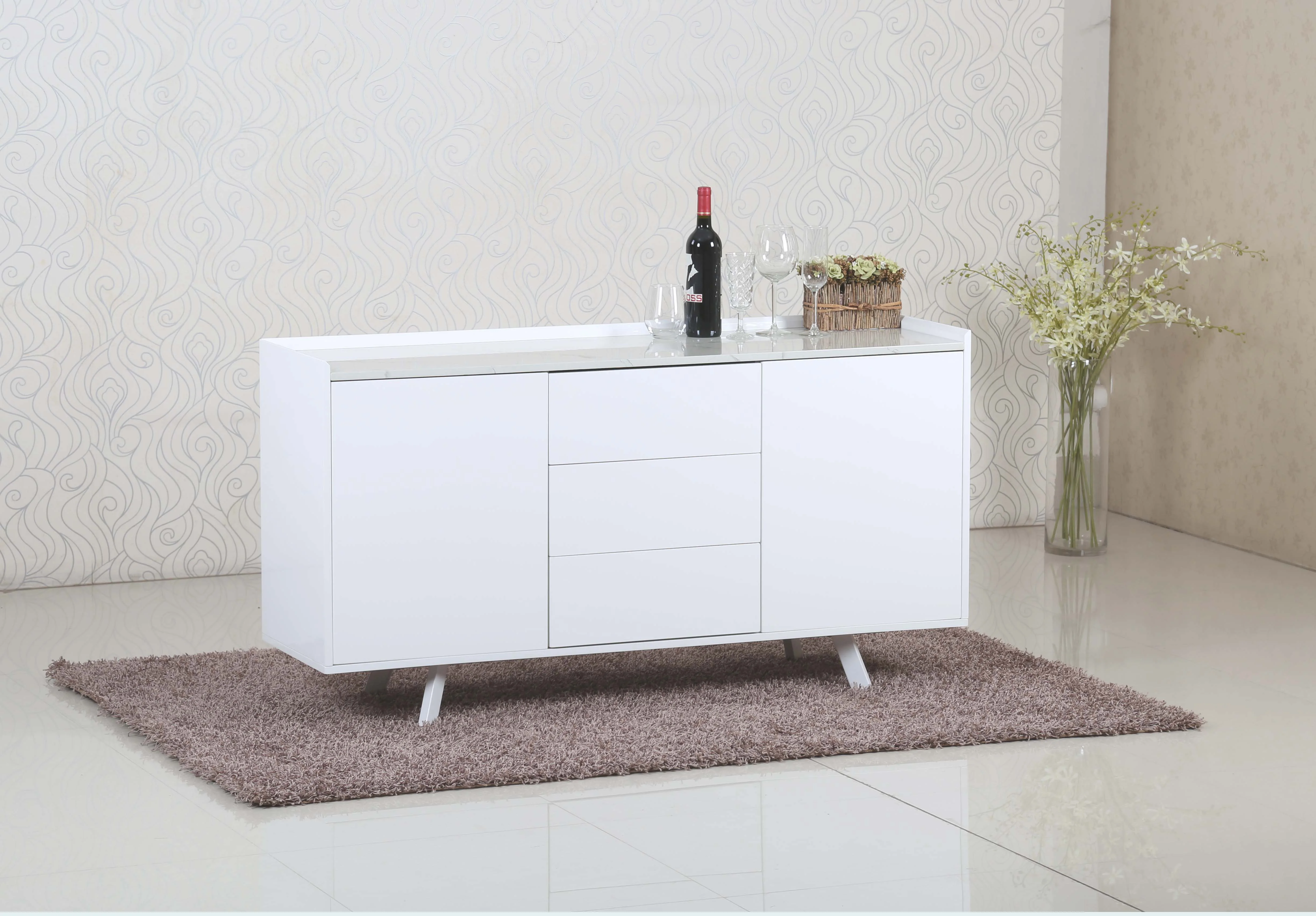 White simple design home kitchen dining room living room entryway storage shoes cabinet wooden side cabinet modern
