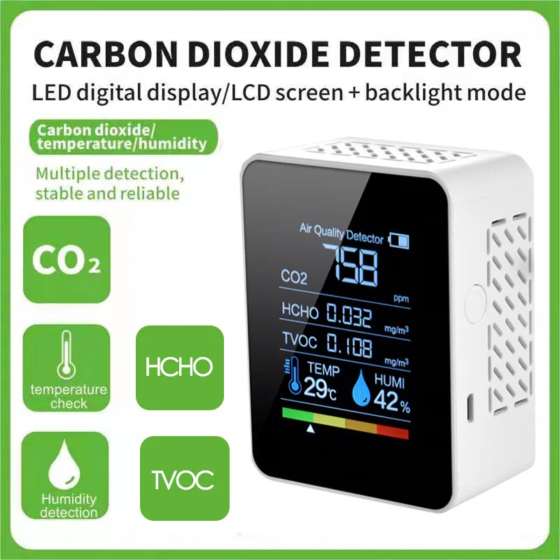 5 in 1 Mini Portable Indoor Desktop Automatic Alarm Air Quality Monitor Gas Sensor Meter Co2 Carbon Dioxide Detector
