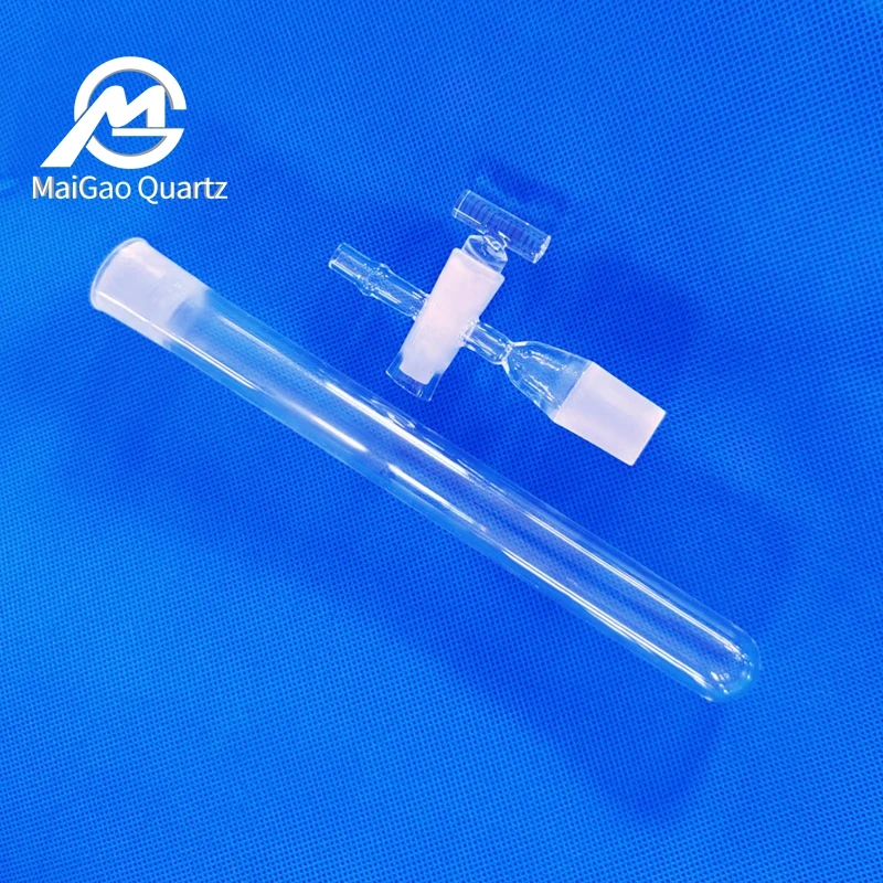 with frosted cover on/off valve quartz test tube, quartz glass tube for laboratory use