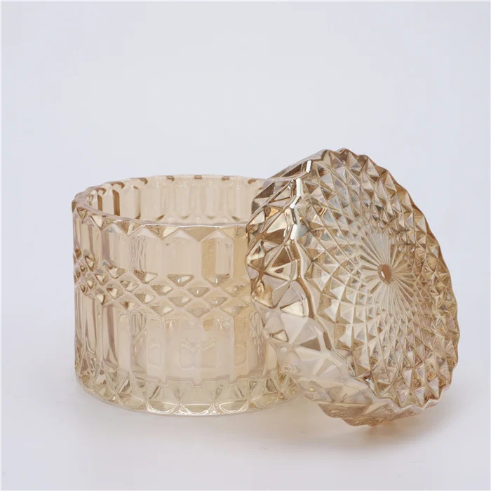 2021Wholesale 200ml Matte Black White Clear Iridescent Other Candle Holders Luxury Glass Candle Jars with Lid in Bulk