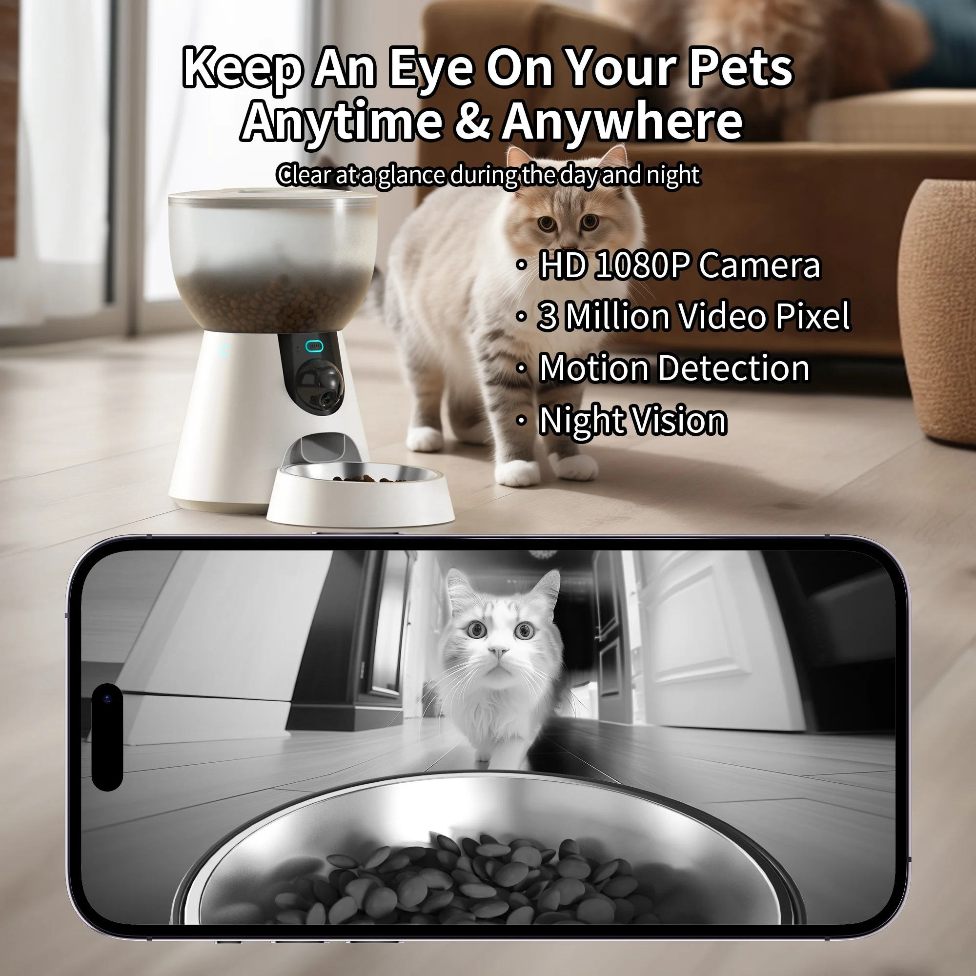 Petwant 4L Smart 5G WIFI Pet Feeder Stainless Steel Bowls Self Automatic Cat Dog Food Dispenser With HD Camera