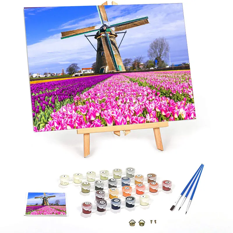Diy Oil Painting Flower Windmill Pictures For Living Room Paint By Numbers for Adult