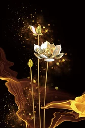 Still Life Posters Lotus Canvas Home Decoration Bedroom Murals Light Luxury Golden Flowers Painting and Plants Print