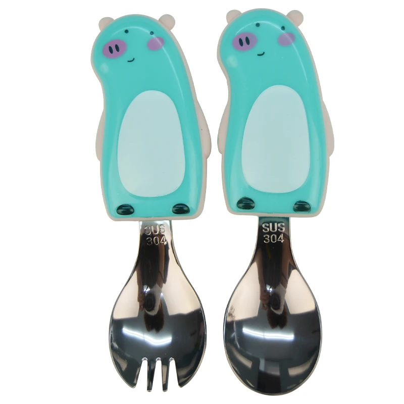 Оптовая продажа, Набор детских ложек из нержавеющей стали с мультяшными рисунками, набор детской посуды с портативной коробкой