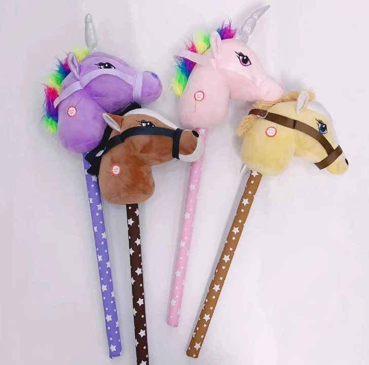 Manufacturer Sale Plush Animal Horse/Unicorn Head Sound Stick for Kids Horse Stick Toy Plush