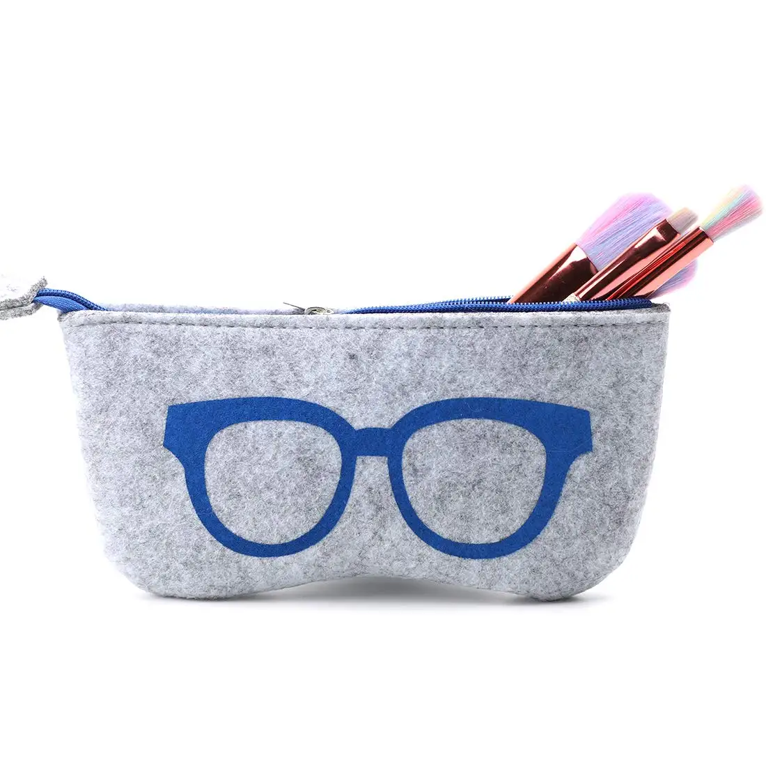 Wholesale Cheap Portable Eyeglasses Bag Makeup Storage Pouch Pen Case Soft Felt Zipper Purse Glasses Bag For Custom Logo Print
