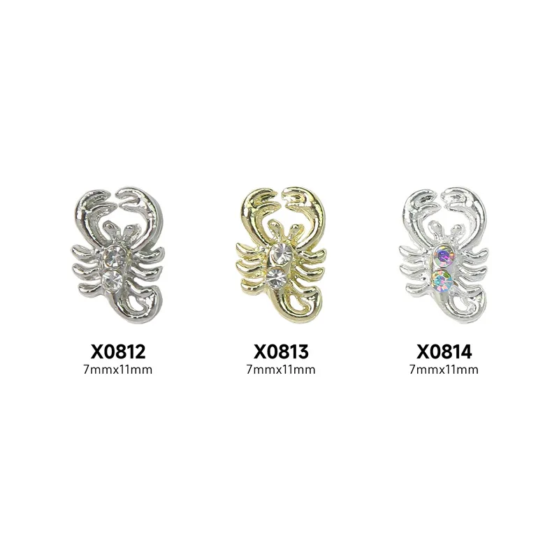 Luxury 3D Gold & Silver Scorpion Crystal Rhinestones Alloy Nail Art Charms for DIY Manicure Metal Jewelry Accessories