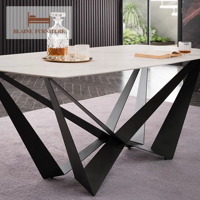 Top Fashion Set Stainless Steel Base 8 Seater Modern Large Wooden Timer Luxury Modern Dining Table And Chair
