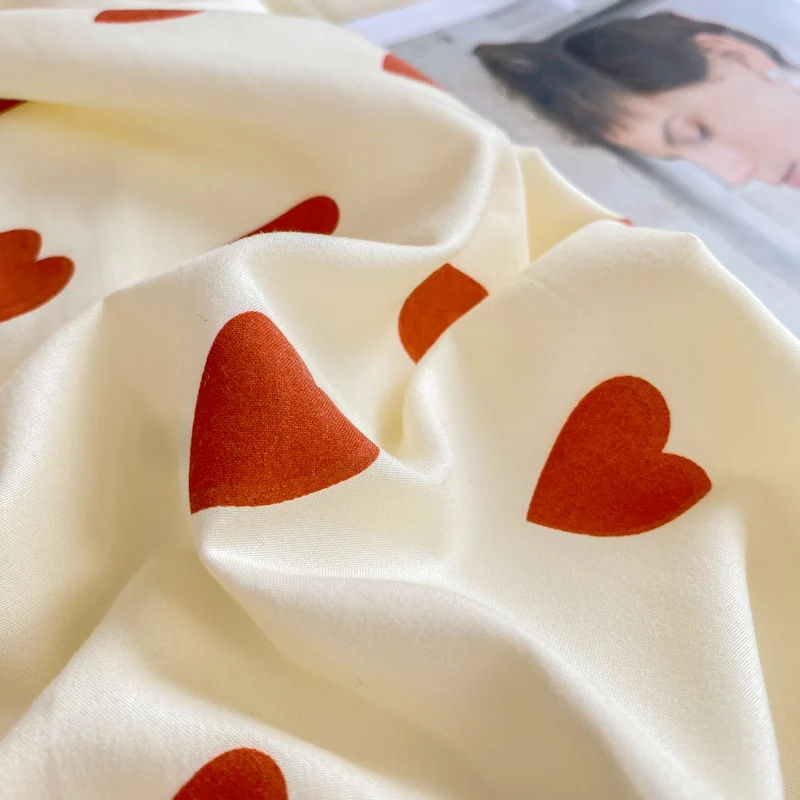 Wholesale A Washed Cotton Heart Printed  Wrinkle 4PCS Flat Sheet Bedding Set