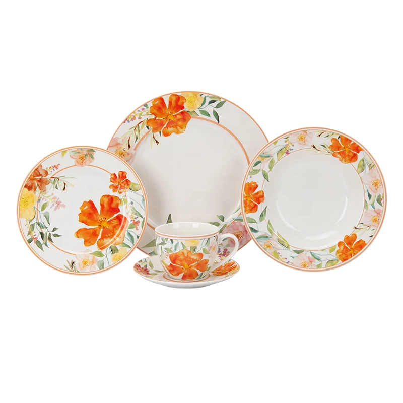 18pcs 20pcs 24pcs wholesale spring blooming fall autumn garden flora ceramic plate and dish dinner set with bowl