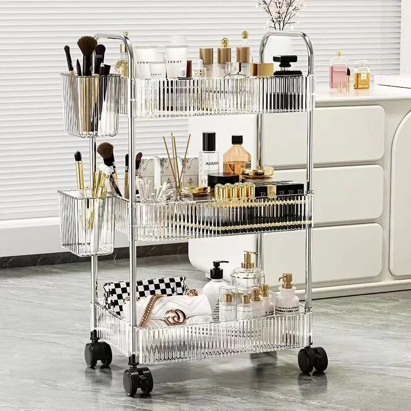 Light Luxury Toilet Storage Rack Floor Small Cart Shampoo Holder Bathroom Cosmetics Seam Storage Mobile Storage Shelf