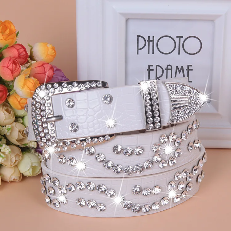 Hot Selling Factory Wholesale Ladies Fashion Bling PU Leather BB Simon Belts Rhinestone Men