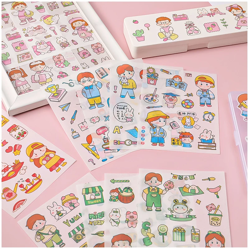Custom Matte Washi Cute Kawaii Transparent Pvc Deco Clear Journal Planner Stickers Kiss Cut Stickers Sheets
